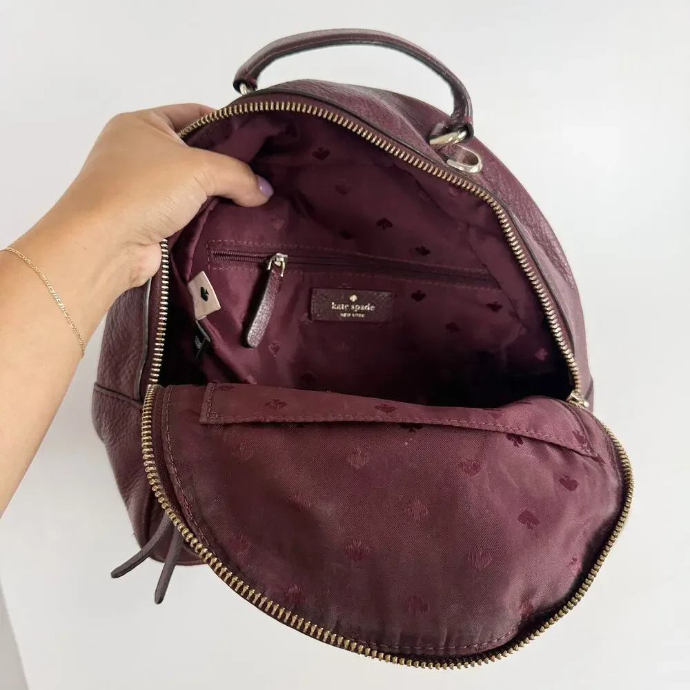 Kate Spade New York Jackson Small Pebbled Leather Backpack Maroon Red
